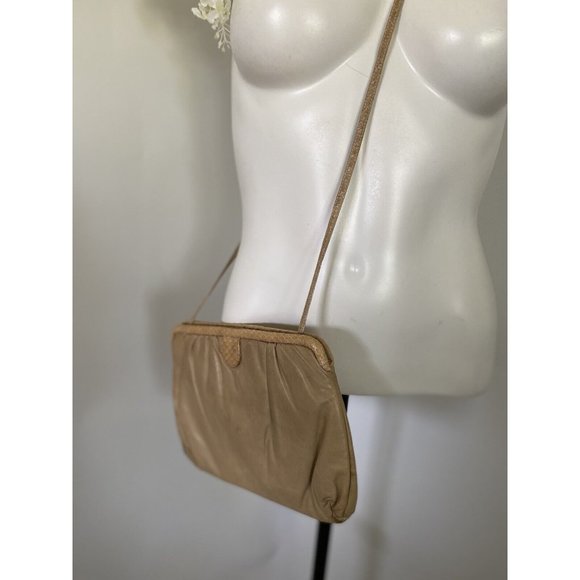 Vintage‎ Tan Morris Moskowitz Leather Reptile Convertible Clutch Crossbody Bag - Picture 5 of 12